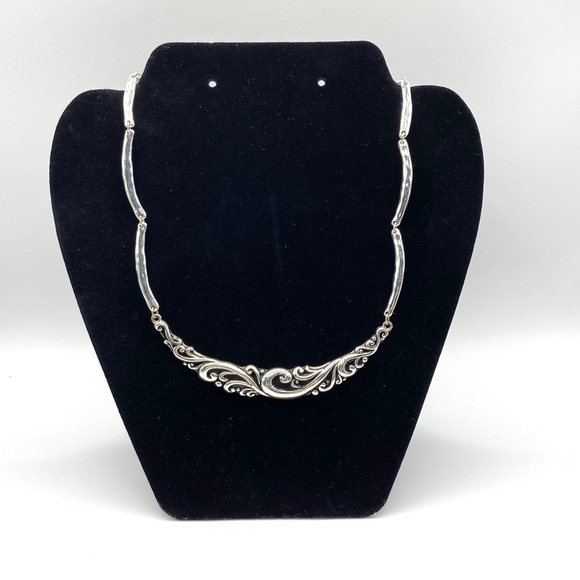 Silvertone & Black Segmented Necklace - Picture 6 of 6